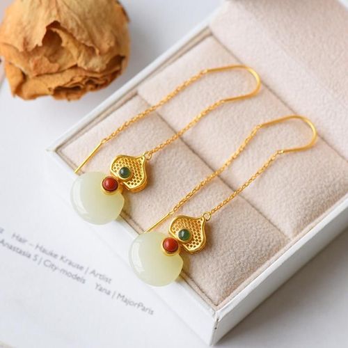 Boucles D'oreilles En Argent Incrusté, Calcédoine Hétian Naturelle, Longues, Design De Niche, Artisanat Raffiné, Bijoux De Marque Pour Femmes, Nouvelle Collection