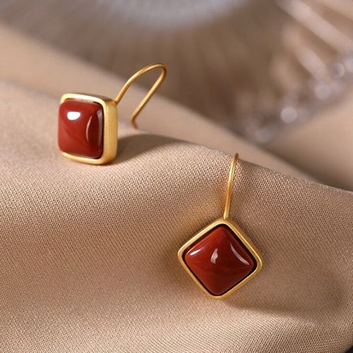 Crochet D'oreille Géométrique En Calcédoine Rouge Du Sud, Style Chinois Rétro Palais, Élégant, Charme De Luxe, Marque De Bijoux Pour Femmes