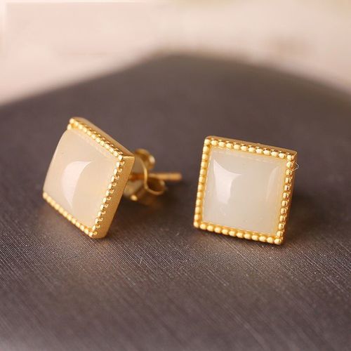 Boucles D'oreilles Carrées En Jade Blanc Hotan Naturel Incrusté D'argent, Style Palais Rétro Chinois, Breloque Exquise, Bijoux De Marque Pour Femmes