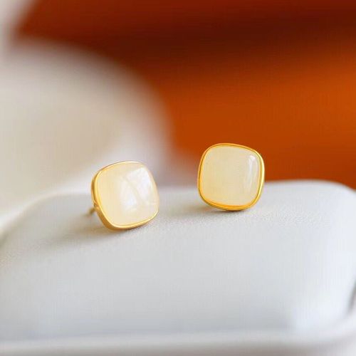 Boucles D'oreilles Carrées En Argent Incrusté Pour Femmes, Calcédoine Blanche Naturelle, Style Rétro Chinois, Design De Marque, Breloque