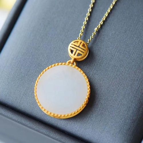 Collier À Pendentif Rond En Jade Naturel Hetian, Avec Classique Chinois, Or Unique, Artisanat Léger, Luxe, Cadeau De Festival Pour Femmes