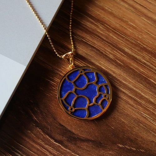 Collier Avec Pendentif Rond En Lapis Lazuli Pour Femme, Bijoux En Argent, Original Et Créatif, Design De Niche, Nouvelle Collection
