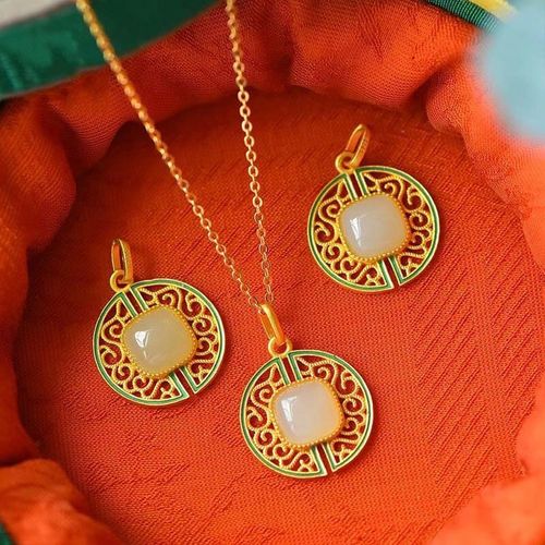 Collier Pendentif En Jade Naturel Hetian Pour Femmes, En Émail Chinois, Original, Charme Court Rétro Exquis, Bijoux En Argent