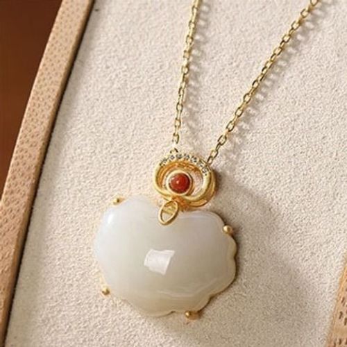 Collier Pendentif En Pulpe De Jade Blanche Hétian Naturelle, Style Chinois Rétro Unique, Artisanat En Or Léger, Charme De Luxe, Cadeau Pour Femme