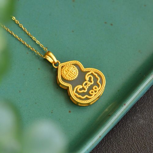 Collier Avec Pendentif En Jade Blanc Hetian Naturel, Gourde Ruyi Paisible, Breloque Artisanale En Or Antique Unique De Marque, Bijoux En Argent Pour Femmes