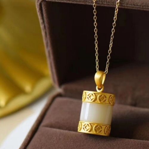 Collier Avec Pendentif En Forme De Seau En Jade Blanc Hetian Naturel Pour Femme, Bijou Artisanal En Or, Style Palais Rétro Chinois, Unique Et Ancien