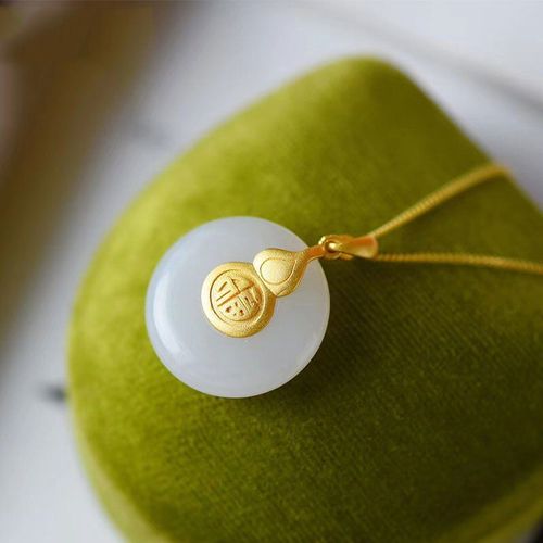 Collier Avec Pendentif Rond En Jade Blanc Naturel Hetian Pour Femme, Gourde De Style Chinois, Rétro, Cadeau De Noël Ou D'halloween