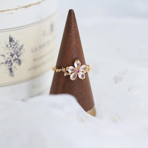 Bague De Créateur En Cristal Rose Naturel, Pétale De Pêche, Ouverture Réglable, Chine, Frais Et Romantique, Marque De Bijoux Pour Femmes