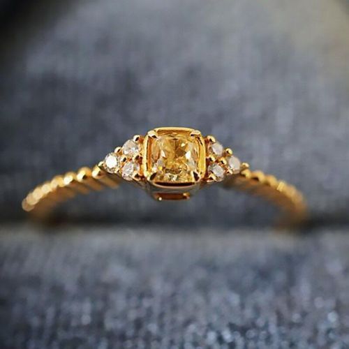 Bague Ajustable Carrée En Argent Et Citrine Pour Femme, Design Original, Bijoux Étincelants, Accessoires De Mariage