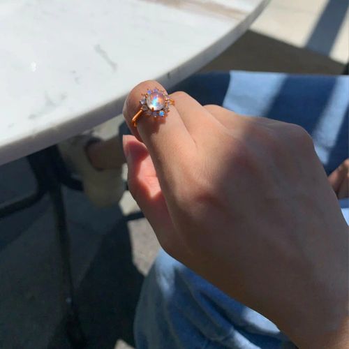 Bague Originale En Diamant Avec Pierre De Lune Ronde, Anneau D'ouverture Réglable, Breloque Chinoise Rétro, Marque De Bijoux En Argent Pour Femmes