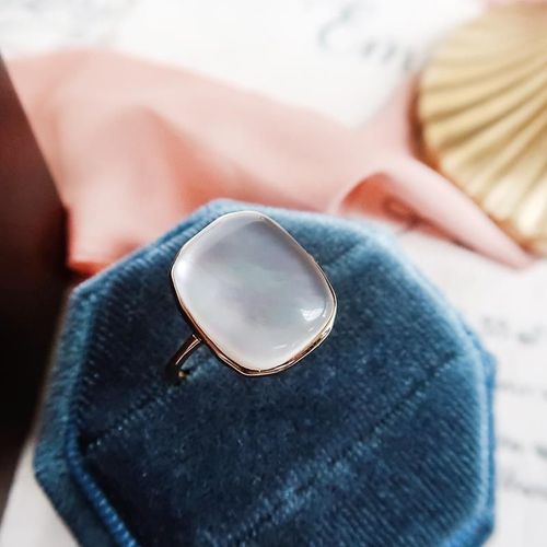 Bague Carrée Réglable En Argent Incrusté De Calcédoine Naturelle, Design Inspiré, Bijoux De Luxe Et Frais Pour Femmes