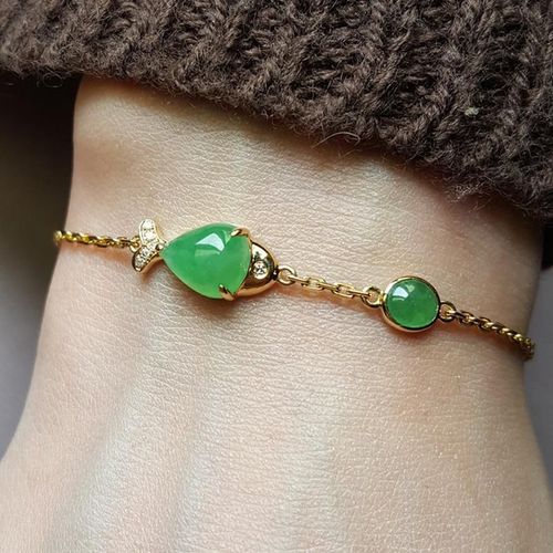 Bracelet En Forme De Poisson Pour Femmes, Calcédoine Verte Naturelle, Oeuf Nouilles, Rétro Chinois, Breloque Élégante, Marque De Bijoux En Argent