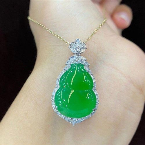 Collier Pendentif En Argent Et Diamant En Calcédoine Verte Naturelle, Gourde Classique, Bijoux De Luxe Exquis Pour Les Proches, Cadeaux De Luxe