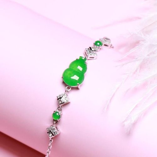 Bracelet De Styliste En Argent Sterling Incrusté De Calcédoine Naturelle, Vert Complet, Gourde Élégante, Breloque Rétro, Bijoux En Argent Pour Femmes