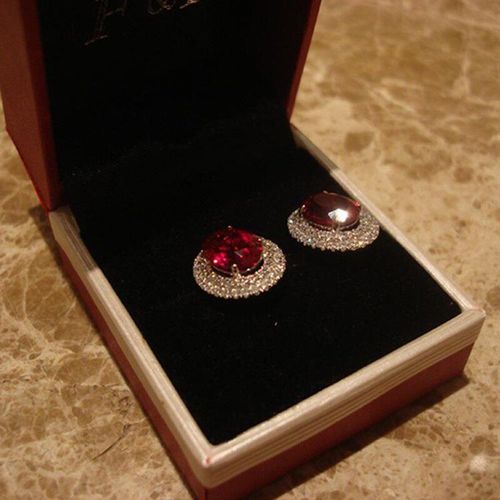 Boucles D'oreilles Rondes En Cristal Rouge, Nouveau Design, Argent Incrusté De Diamants, Bijoux Pour Femmes, Breloque Scintillante