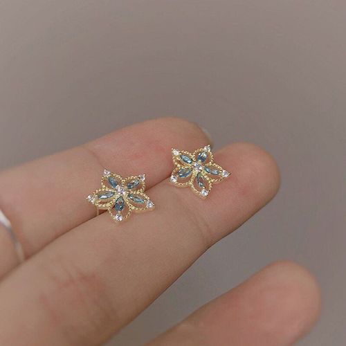 Boucles D'oreilles Orchidées À Bord Bleu Or Pour Femmes, Bijoux Originaux De Styliste, Fleurs Creuses, Luxe, Charme Exquis, Argent, Nouvelle Collection