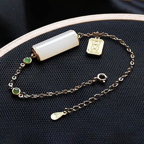 Bracelet En Jade Blanc Naturel Hetian Géométrique, Pendentif, Perle Ronde, Breloque De Luxe Rétro Léger Chinois, Bijoux En Argent Pour Femmes