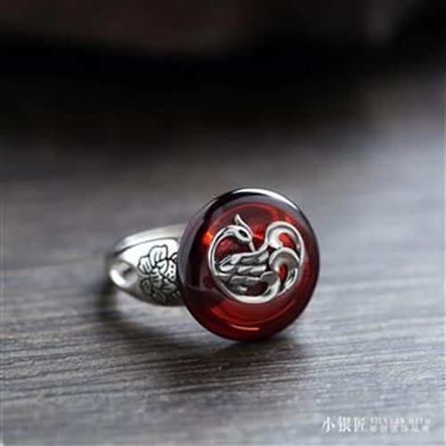 Bague En Argent Pour Femmes, Anneau Rouge Naturel, Grenat Translucide, Fleur De Phénix, Réglable, Breloque Rétro Chinoise, Bijoux Pour Femmes