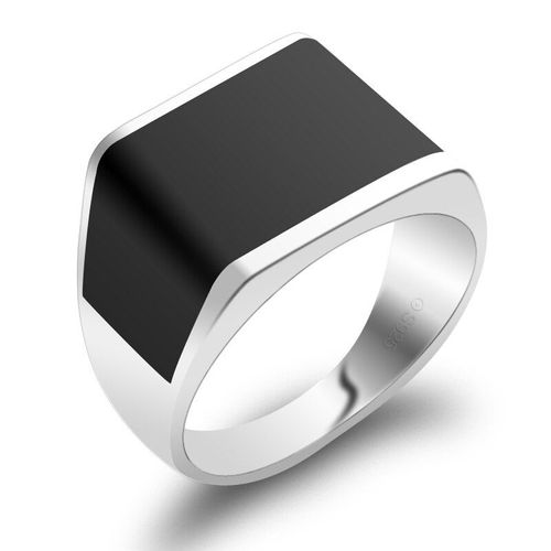 Bague D'agate Noire En Argent Sterling 925 Pour Hommes, Anneau De Doigt Agressif, Mode Européenne Et Américaine, Cadeau Pour Petit Ami