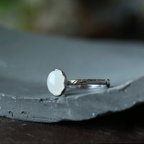 Bague Ajustable En Argent Incrusté De Calcédoine Naturelle, Style Chinois Rétro, Petite Breloque Artisanale, Pour Femme