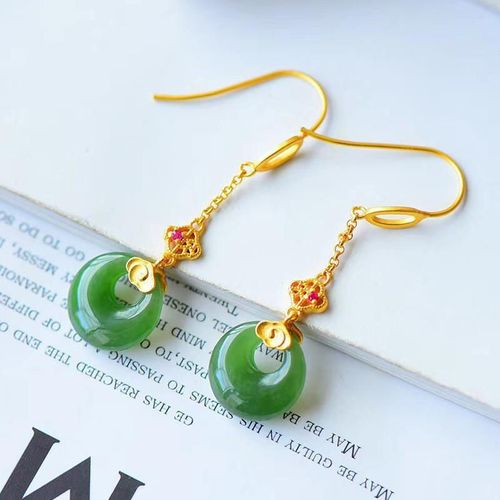 Boucles D'oreilles En Jaspe Hétian Naturel Incrusté D'argent, Style Chinois Original, Bijoux De Marque De Luxe Pour Femmes, Artisanat En Or Antique Unique Et Léger