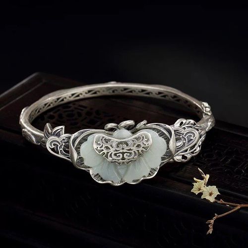 Bracelet De Luxe Noble En Argent Sterling 925 Et Jade Tian Naturel Pour Femmes, Rétro, Vieux Piège, Cadeau De Souhait