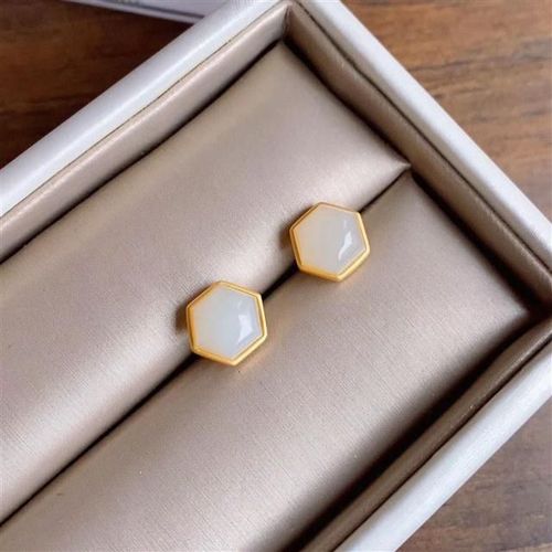 Boucles D'oreilles Géométriques En Jade Blanc Naturel Hetian, Style Chinois Rétro, Petit, Exquis, Charme Cool, Marque De Bijoux Élégante Pour Femmes