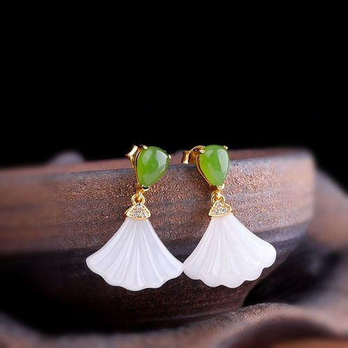 Boucles D'oreilles En Jade Blanc Hétian Naturel Incrusté D'argent, Style Chinois Rétro, Charme Féerique Frais, Cadeau De Noël Et D'halloween