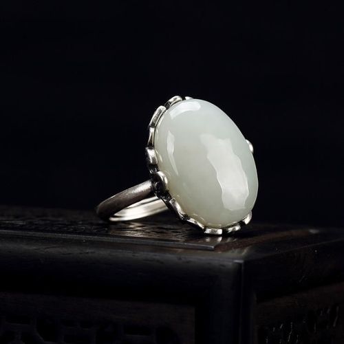 Bague Ovale Ouverte En Jade Blanc Naturel Pour Femmes, Lumière Rétro Chinoise, Luxe, Motif De Créateur, Artisanat, Charme, Bijoux En Argent
