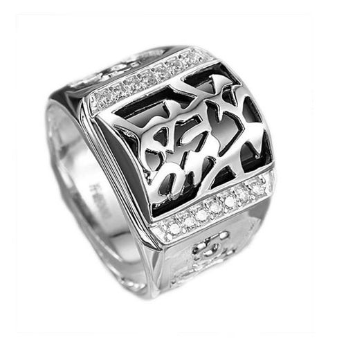 Bague En Argent Sterling 999 Plaqué Platine Pour Homme, Dominie Version À Large Face, Index Simple Noir