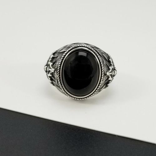 Bague Ouverte En Agate Noire Pour Hommes, Anneau De Créateur Original, Artisanat De La Série Noire, Breloque Rétro En Croix, Dominateur Exagéré Incrusté