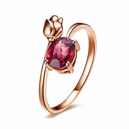 Bague Couleur Or Rose Et Rubis Pour Femme, Bijoux En Cristal Cz, Tulipes, Fleur Rouge, Cadeau D'amour