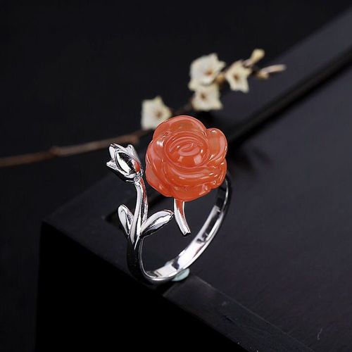 Bague En Argent Incrustée De Calcédoine Rose Rouge, Réglable, Style Chinois Rétro Frais Élégant, Breloque De Luxe, Bijoux Pour Femmes