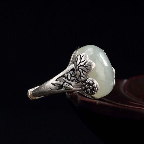 Bague En Argent Pour Femmes, Anneau Naturel Hetian Blanc Jade Lotus Ouvert Réglable Lumière Rétro Chinoise Luxe Élégant Charme Frais Bijoux
