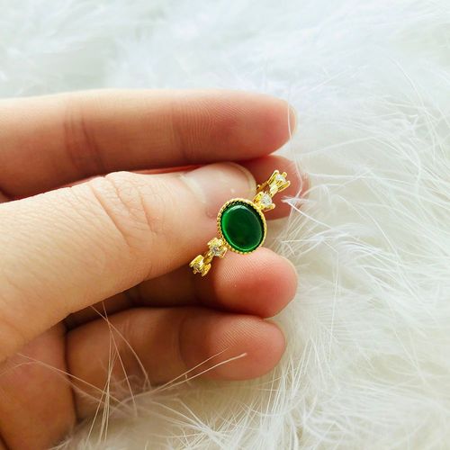 Bague Ovale En Calcédoine Verte Naturelle Pour Femmes, Design Original, Ouverture Réglable, Breloque Rétro Chinoise, Marque De Bijoux En Argent