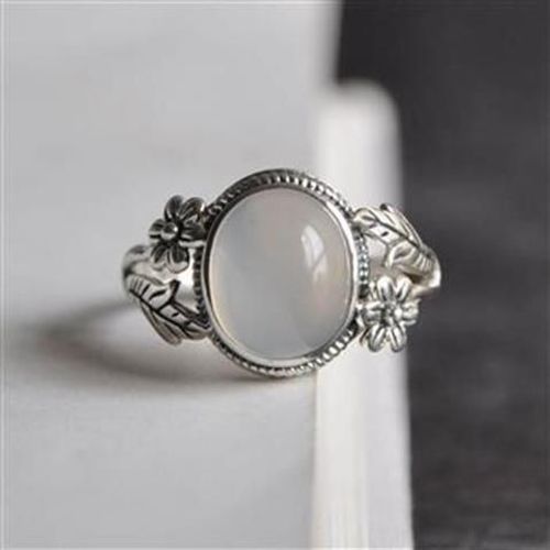 Bague Ajustable En Calcédoine Naturelle Pour Femme, Design Original, Fleur, Plante, Ouverture, Charme Chinois Rétro, Bijoux En Argent
