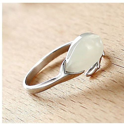 Bague En Argent Au Design Original, Calcédoine Hétian Naturelle, Rétro Créatif, Ouverture Réglable, Petite, Fraîche, Mignonne, Romantique Pour Femmes