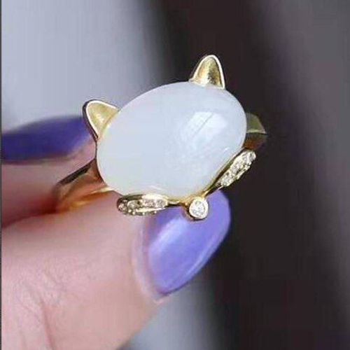 Bague Originale En Argent, Diamant Naturel Hetian, Jade Blanc, Breloque Chinoise Rétro, Renard, Pour Femmes, Ouverte Et Ajustable