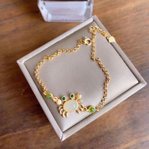 Bracelet En Calcédoine Naturelle Pour Femmes, Nouveau, Incrusté De Petits Crabe, Frais Et Charmant, Artisanat Féerique, Bijoux De Marque En Or