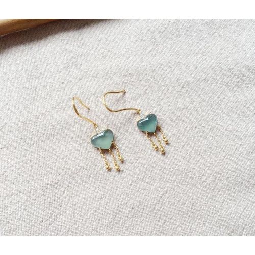 Boucles D'oreilles En Argent Incrusté, Blanc Naturel, Calcédoine, Coeur, Breloque Exquise, Créatif Rétro, Bijoux En Argent Pour Femmes, Nouvelle Collection