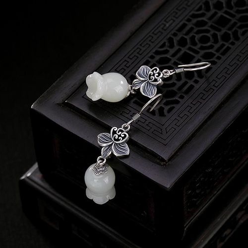 Boucles D'oreilles En Argent Pour Femmes, Bijoux En Jade Blanc Naturel Hetian, Lys De La Vallée, Style Chinois Rétro, Élégant, Artisanat, Breloque