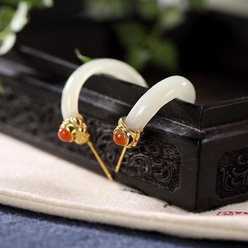 Boucles D'oreilles En Jade Blanc Hétian Naturel Pour Femmes, Boucles D'oreilles À Crochet Incurvé, Style Chinois Rétro, Style Palais, Charme Artisanal En Or Antique Unique, Cadeaux Pour Femmes