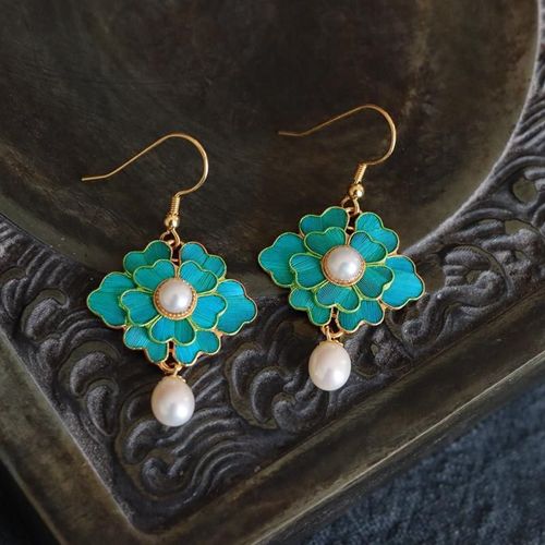 Boucles D'oreilles En Porcelaine Émaillée Pour Femmes, Bijoux De Marque, Perle Cloisonnée, Fleur Dorée, Style Palais Rétro Chinois Exquis, Charme Unique