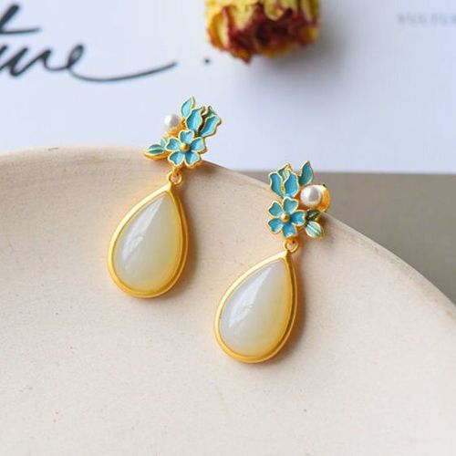 Boucles D'oreilles En Argent Incrusté De Calcédoine Hétian Naturelle, Perles En Émail, Légères, De Luxe, Charmantes, Bijoux De Marque Pour Femmes, Nouvelle Collection