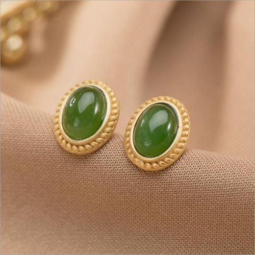 Boucles D'oreilles En Argent Sterling Incrusté De Jade Naturel Hetian Pour Femmes, Design De Niche Ovale, Artisanat Frais Et Mignon, Bijoux De Marque