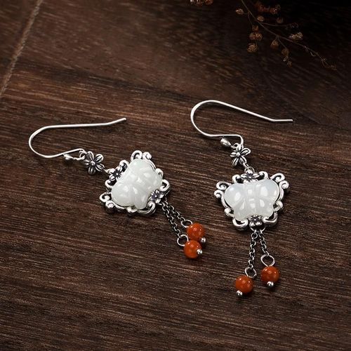 Boucles D'oreilles Hetian En Jade Blanc Naturel En Forme De Papillon, Petit Gland Thaïlandais En Argent Rétro Chinois, Charme Élégant, Bijoux En Argent Pour Femmes