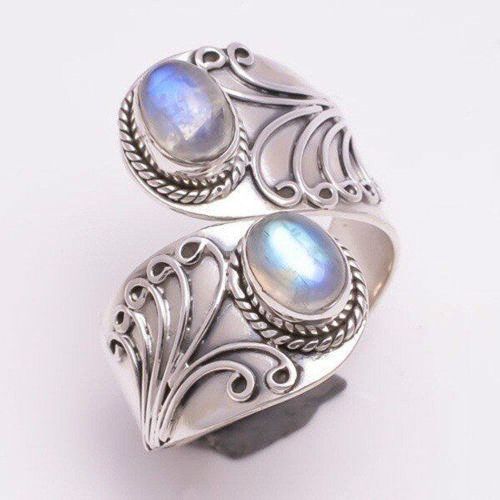 Bague Rétro En Pierre De Lune Pour Femme, Anneau Ajustable, Sculpté, Style Punk, Vintage, Idée Cadeau, Nouvelle Collection
