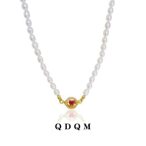 Collier De Perles D'eau Douce Baroque En Argent Sterling 925, Grand Riz Vintage Doré 18k, Collier De Coeur D'amour Dansant