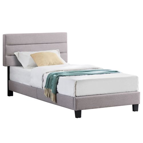 Lit 1 Place Florida 90x190 Cm Avec Sommier, Lit Simple Pour Enfant Ou Adulte, Hauteur Réglable, Lit En Tissu Gris
