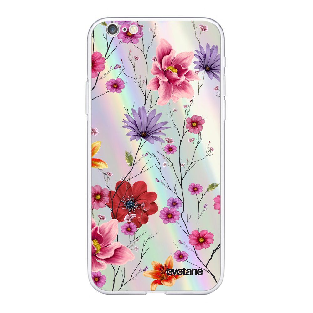 Coque Iphone 6/6s Silicone Fond Holographique Fleurs Multicolores Design Evetane